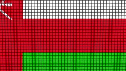 Oman Flag animated in pixel grid style technology background
