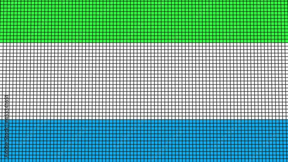 Poster sierra leone flag animated in pixel grid style technology background
