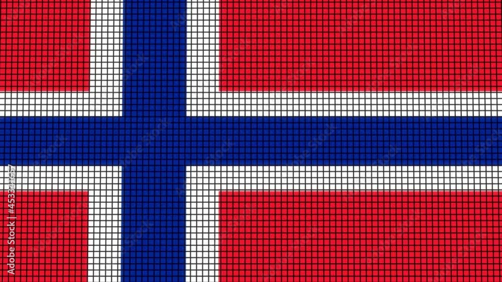 Poster norway flag animated in pixel grid style technology background
