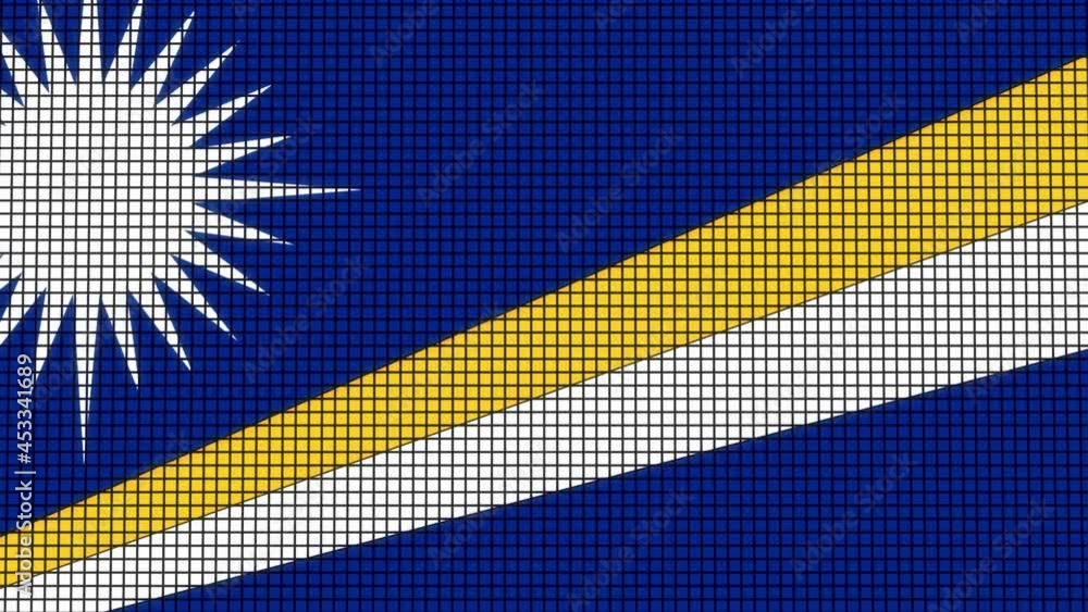 Poster marshall islands flag animated in pixel grid style technology background