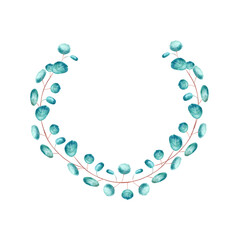 A wreath of eucalyptus twigs on a white isolated background. Watercolor illustration