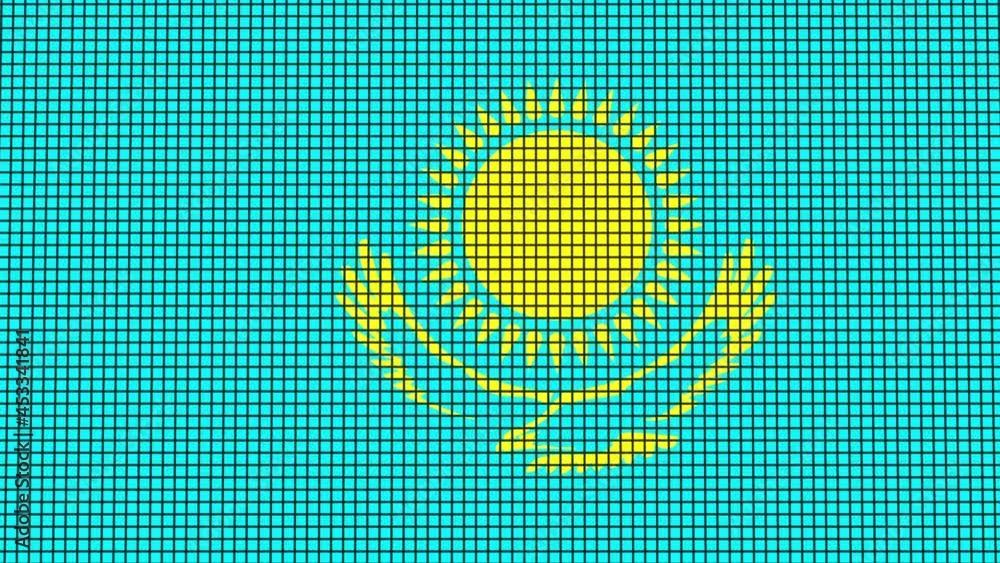 Poster kazakhstan flag animated in pixel grid style technology background