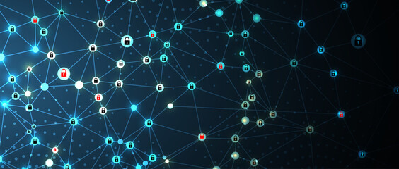 internet digital security technology concept for business background. Lock on circuit board