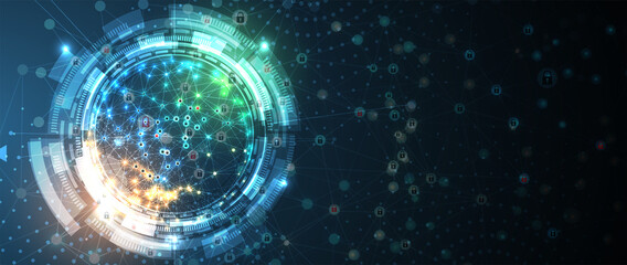 internet digital security technology concept for business background. Lock on circuit board