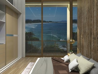 One-bedroom interior design with ocean view