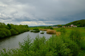 Vogelfreistätte und Naturschutzgebiet Grauhreiherkolonie bei Dippach am Main, Landkreis Hassberge, Unterfranken, Franken, Bayern, Deutschland