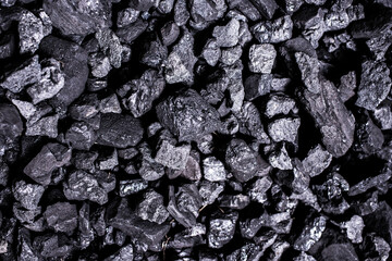 Top view of a coal mine mineral black for background. Used as fuel for industrial coke.