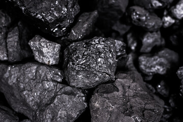 Top view of a coal mine mineral black for background. Used as fuel for industrial coke.