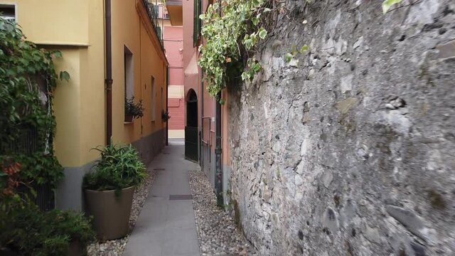 Europe, Italy , Liguria, Bonassola July 2021 - little sea village near Cinque Terre with colored houses typical of Ligurian constructions  - Downtown of the village