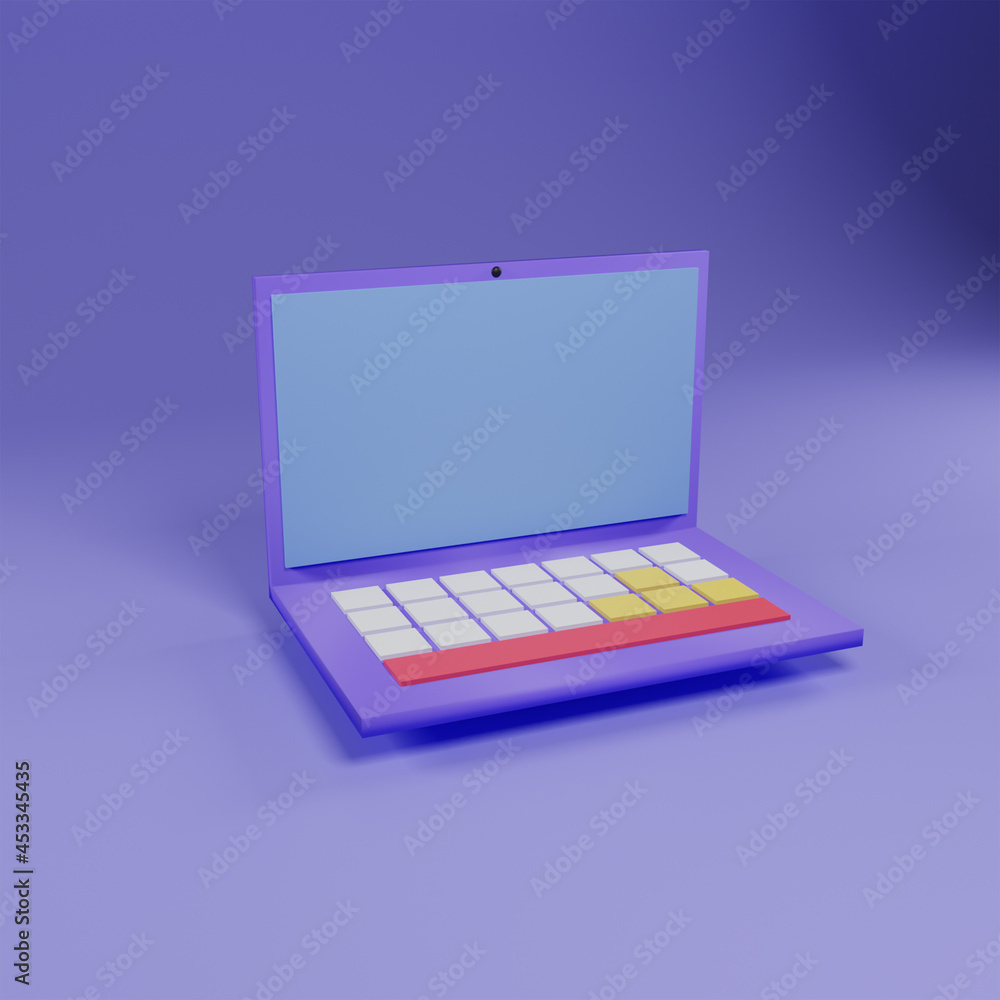 Poster simple laptop 3d render with blue background