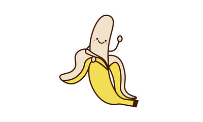 Cute cartoon banana. Cartoon fruit character Pin, Icon, Sticker. Funny emoticon.  Food emoji.