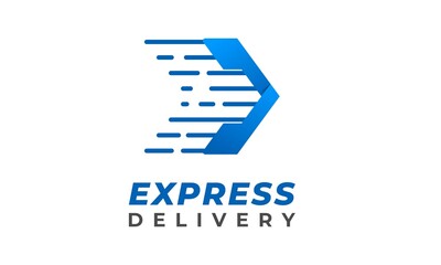 Express delivery logo. Modern blue arrow shape with striped lines. Isolated on white background. Usable for logistic, delivery, and business services logo.