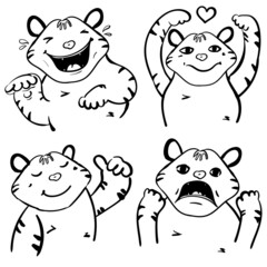 Obraz premium Tiger Coloring Animal Emotional States of Laughter, Love, Approval and Fear Vector Zodiac Chinese New Year