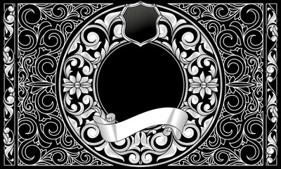 Decorative monochrome ornate retro design card