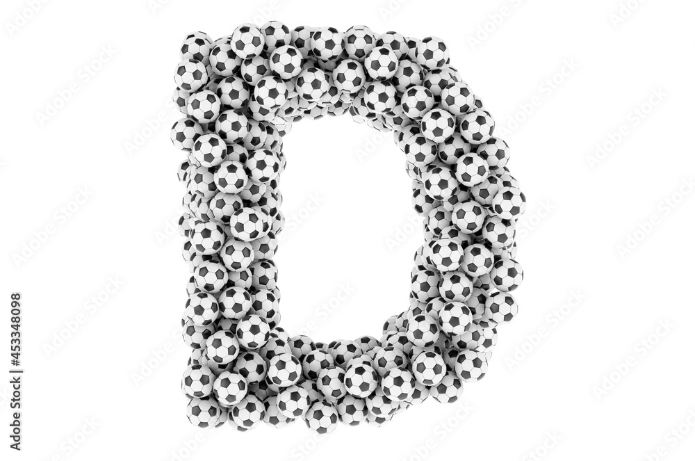 Wall mural Letter D from soccer balls or football balls, 3D rendering