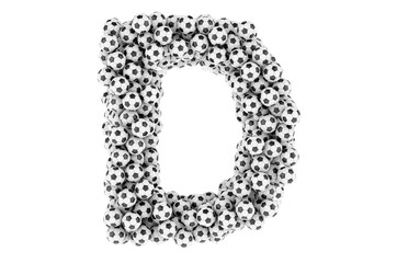 Letter D from soccer balls or football balls, 3D rendering