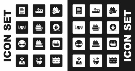 Set Cruise ship, Poker table, Beach pier dock, Lifeboat and Glasses icon. Vector