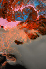 Art Abstract flow acrylic and watercolor smear blot painting with bubbles. Color vertical marble texture background.