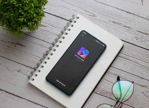 Assam, india - July 19, 2020 : MIUI 12 logo. Its a custom android skin by xiaomi.