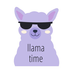 Alpaca T-shirt print. Llama time. Cute cartoon alpaca. Vector illustration.