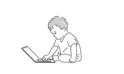 パソコンする赤ちゃん