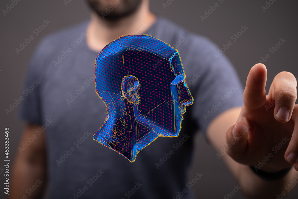 Poster human head and brain.deep learning , machine learning and artificial intelligence , ai technology,
