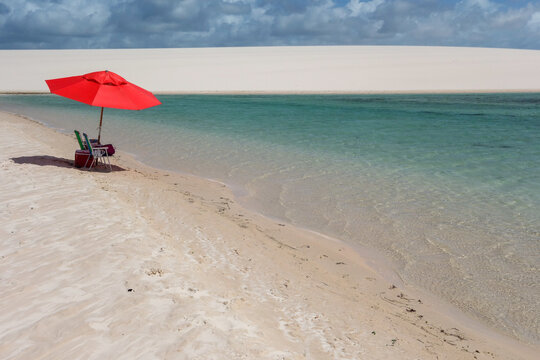 paradisiacal concept, rest and relaxation, tropical summer, blue water and white sand