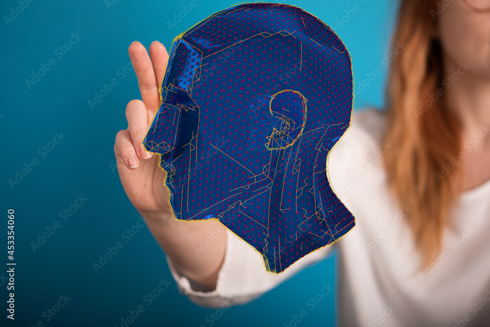 Poster Human head and brain.Deep learning , Machine learning and artificial intelligence , AI Technology,