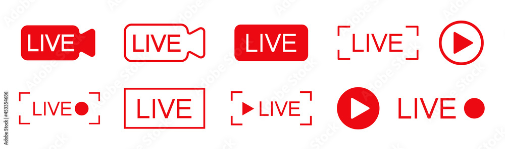 Poster live streaming icons vector set. video live streaming or broadcasting.