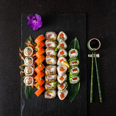 gourmet sushi on the black background