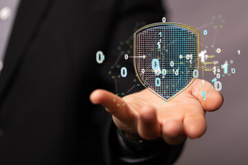 Security Shield concept, data protection. Shield with dots and lines connectio