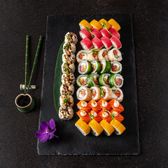 gourmet sushi on the black background