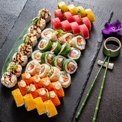 gourmet sushi on the black background