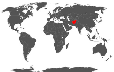 World map with red Afghanistan territory