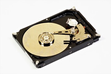 HDD, the internal device of the hard disk. Isolated on a white background. The hard drive is designed for storing computer data.