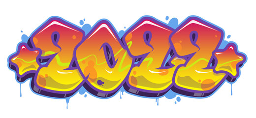 2022 number in graffiti letters style. Vector banner isolated.Cool New year design