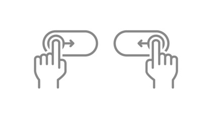 Set of right, left swipe gesture for UI web design. On, off toggle slider line icons. Lock and unlock symbol