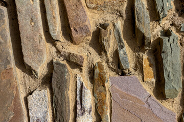 Stone wall backgrounds for working design, various solutions and structures, top angle, close-up.