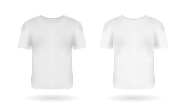 Realistic t-shirt mockup with front and back view. White man t-shirt with short sleeves. Casual clothes template for your design