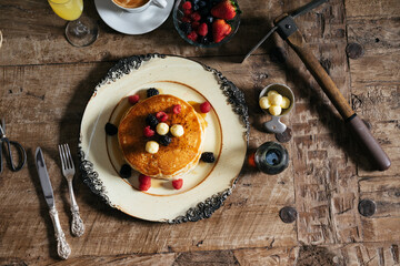 Fresh pancakes with berries brunch