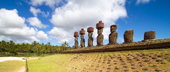 Moai at Ahu Tongariki, Easter island, Chile.