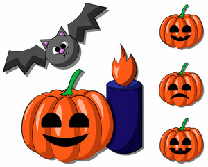 Mini set with Bat, Pumpkin and candle in color