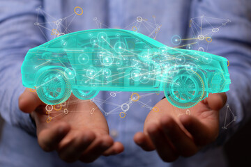 Wireframe rendering of autonomous electric car