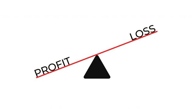 Balance Scales or Seesaw of Profit and Loss Animation Heavy on Benefit and Cost on White Background