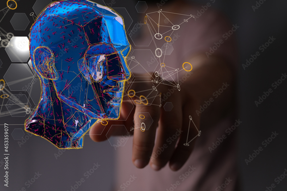 Poster human head and brain.deep learning , machine learning and artificial intelligence , ai technology,