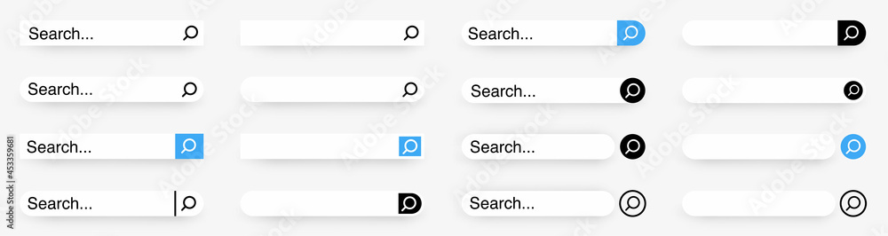 Poster Web search bars set. Search bar, search boxes collection.Vector set computer illustration searched navigator. Set of elements for design interface of website. Vector illustration.