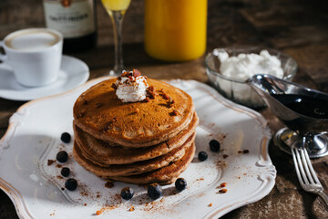 Fresh pancakes with berries brunch
