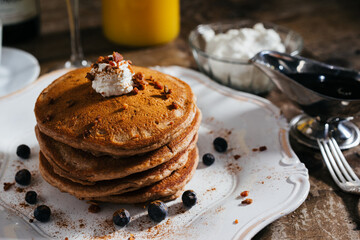 Fresh pancakes with berries brunch
