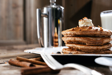 Fresh pancakes with berries brunch