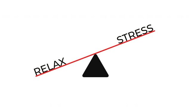 Balance Scales or Seesaw of Relax and Stress Animation Heavy on Benefit and Cost on White Background